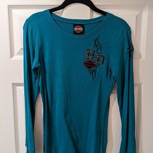 Turquoise Harley Davidson Knit Top